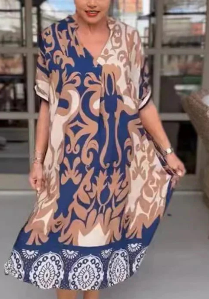 VESTIDO MIDI HOLGADO CON ESCOTE EN V - COLECCIÓN DELUXE VERANO