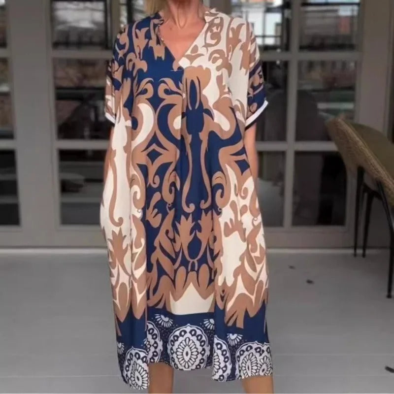 VESTIDO MIDI HOLGADO CON ESCOTE EN V - COLECCIÓN DELUXE VERANO