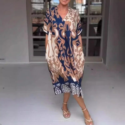 VESTIDO MIDI HOLGADO CON ESCOTE EN V - COLECCIÓN DELUXE VERANO