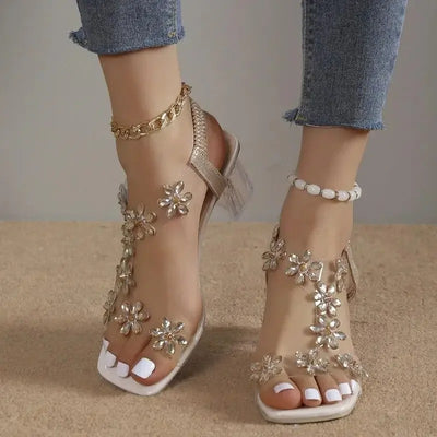 SANDALIAS DE TACÓN CON DETALLE FLORAL