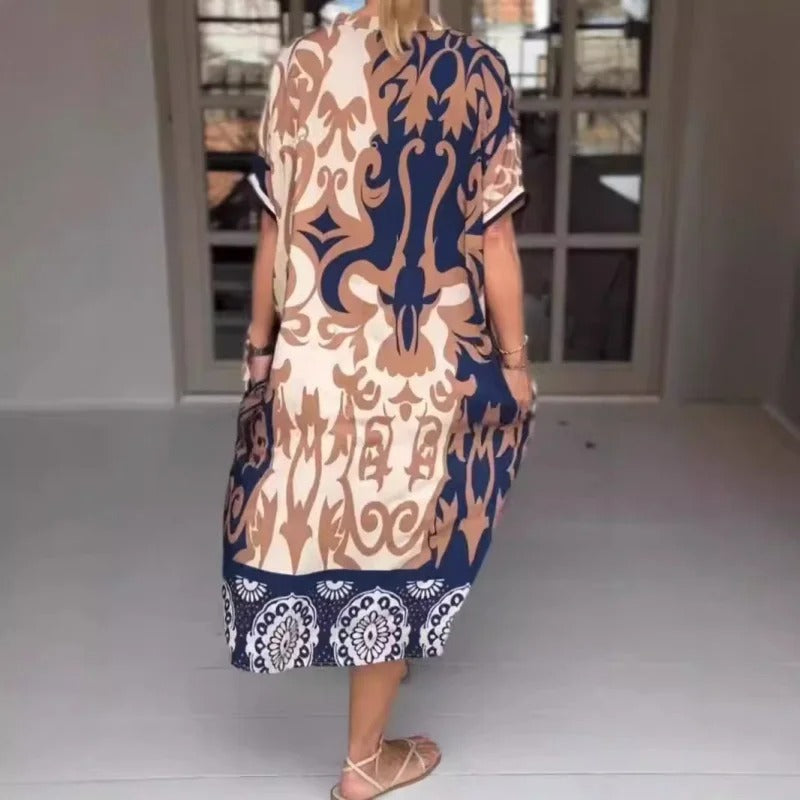 VESTIDO MIDI HOLGADO CON ESCOTE EN V - COLECCIÓN DELUXE VERANO