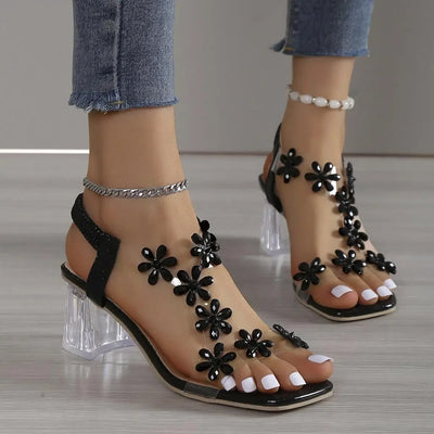 SANDALIAS DE TACÓN CON DETALLE FLORAL