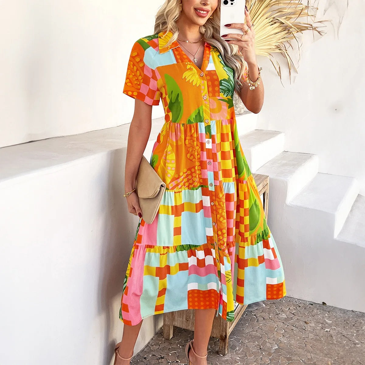 VESTIDO MIDI CAMISERO ESTAMPADO ABSTRACTO