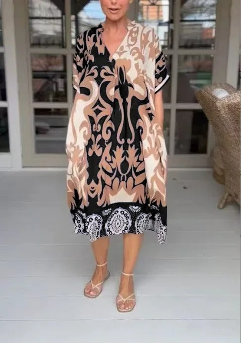 VESTIDO MIDI HOLGADO CON ESCOTE EN V - COLECCIÓN DELUXE VERANO