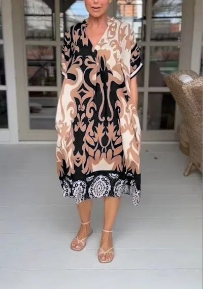 VESTIDO MIDI HOLGADO CON ESCOTE EN V - COLECCIÓN DELUXE VERANO