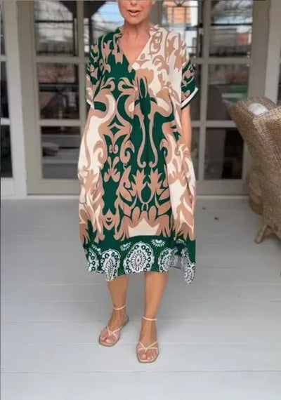 VESTIDO MIDI HOLGADO CON ESCOTE EN V - COLECCIÓN DELUXE VERANO